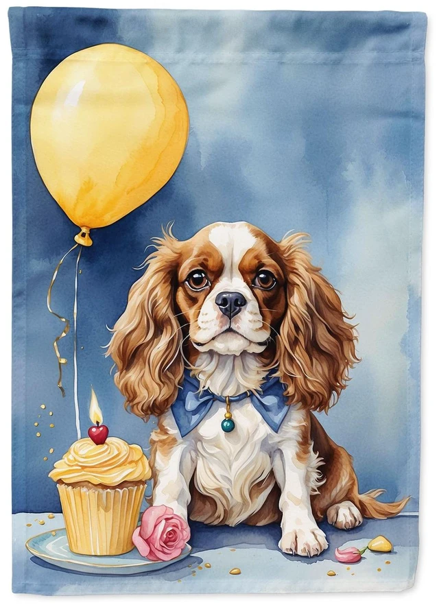 Main image of Cavalier Spaniel Happy Birthday Garden Flag Mailbox Flag Decorative Yard Flag Banner Outside Patio Artwork Yard Flower Beds, Gar