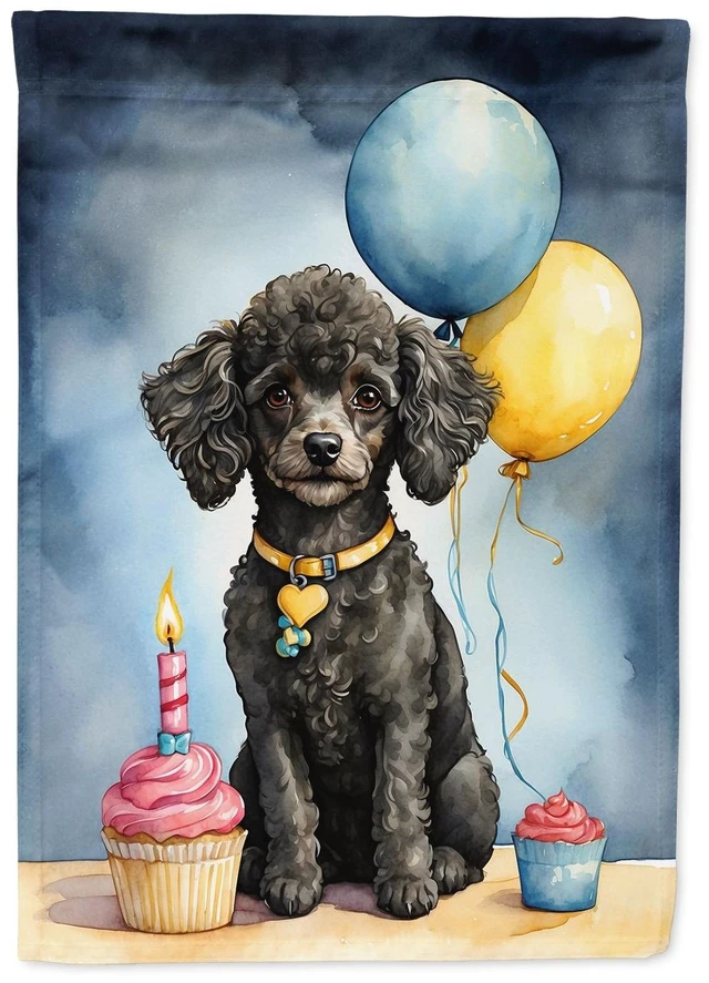Main image of Black Toy Poodle Happy Birthday Garden Flag Mailbox Flag Decorative Yard Flag Banner Outside Patio Artwork Yard Flower Beds, Gar
