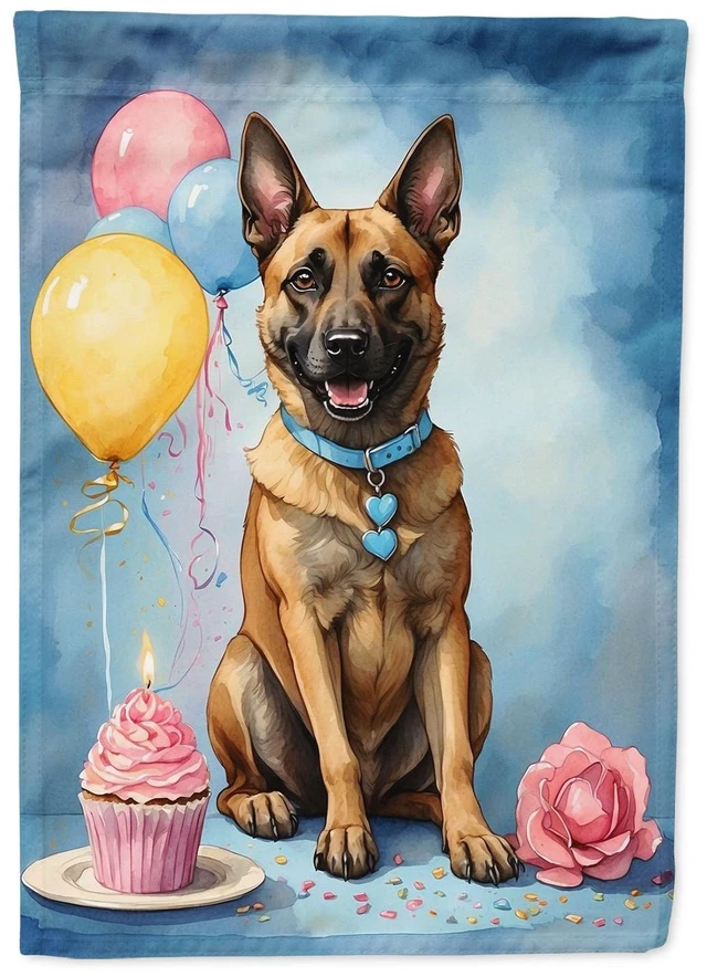 Main image of Belgian Malinois Happy Birthday House Flag Large Porch Sleeve Pole Decorative Outside Yard Banner Artwork Wall Hanging, Polyeste