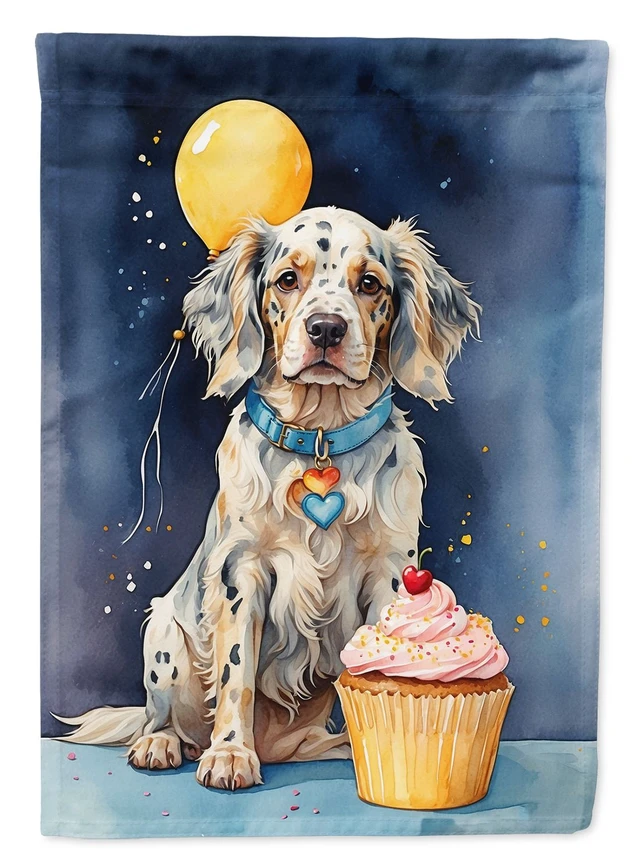 Main image of English Setter Happy Birthday House Flag Large Porch Sleeve Pole Decorative Outside Yard Banner Artwork Wall Hanging, Polyester,