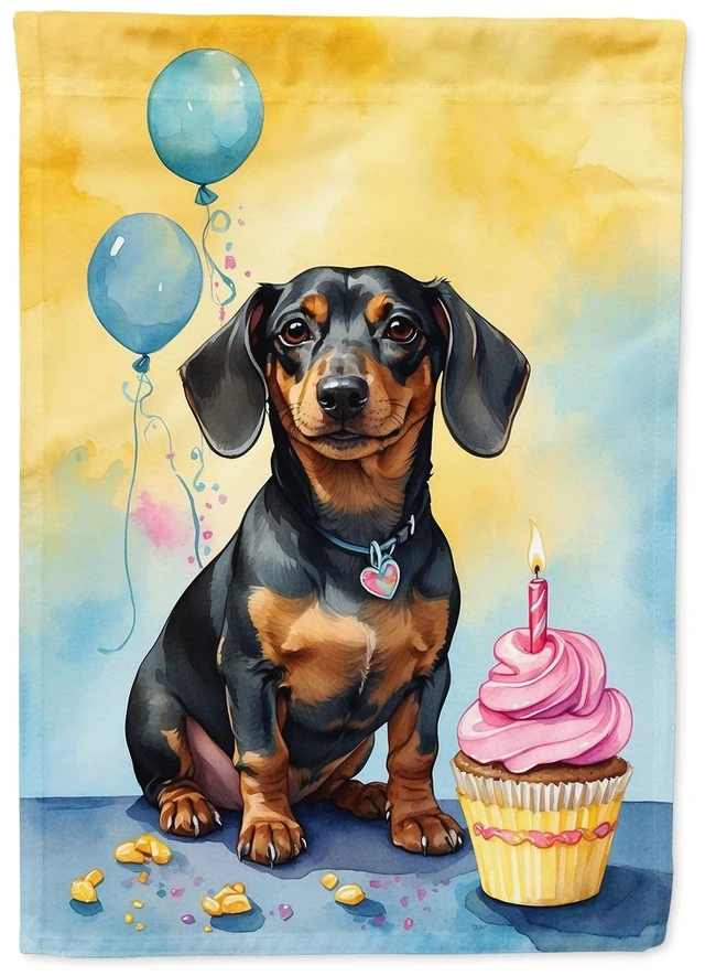 Main image of Dachshund Happy Birthday Garden Flag Mailbox Flag Decorative Yard Flag Banner Outside Patio Artwork Yard Flower Beds, Garden Siz