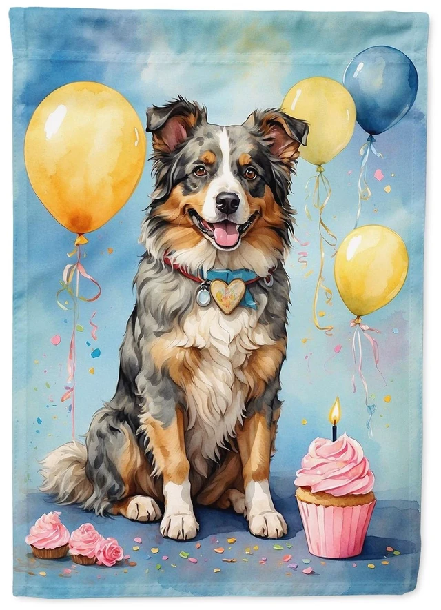 Main image of Australian Shepherd Happy Birthday Garden Flag Mailbox Flag Decorative Yard Flag Banner Outside Patio Artwork Yard Flower Beds,
