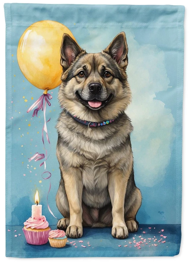 Main image of Norwegian Elkhound Happy Birthday House Flag Large Porch Sleeve Pole Decorative Outside Yard Banner Artwork Wall Hanging, Polyes