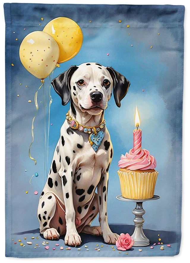 Main image of Dalmatian Happy Birthday House Flag Large Porch Sleeve Pole Decorative Outside Yard Banner Artwork Wall Hanging, Polyester, Hous