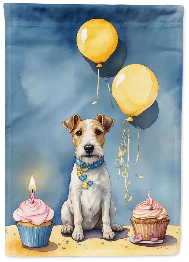 Main image of Fox Terrier Happy Birthday Garden Flag Mailbox Flag Decorative Yard Flag Banner Outside Patio Artwork Yard Flower Beds, Garden S