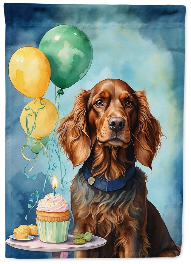 Main image of Irish Setter Happy Birthday House Flag Large Porch Sleeve Pole Decorative Outside Yard Banner Artwork Wall Hanging, Polyester, H