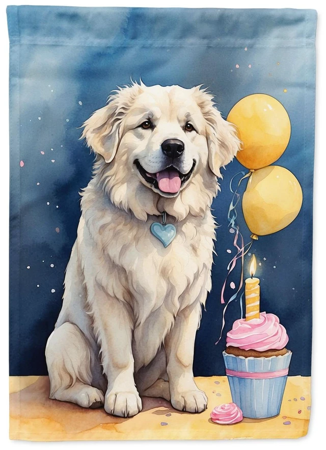 Main image of Great Pyrenees Happy Birthday House Flag Large Porch Sleeve Pole Decorative Outside Yard Banner Artwork Wall Hanging, Polyester,