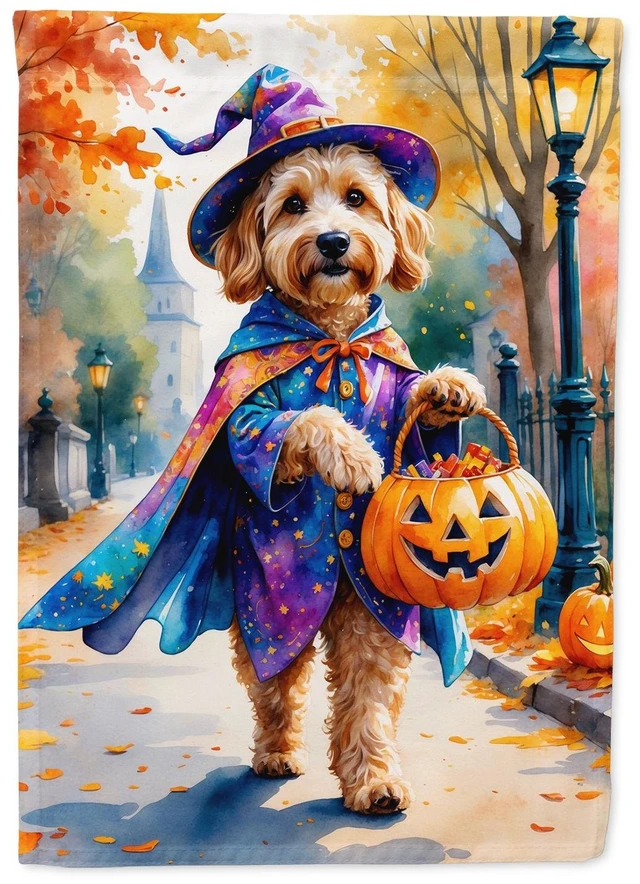 Main image of Goldendoodle Halloween Trick or Treat Garden Flag Mailbox Decorative Yard Banner Outside Patio Artwork for Flower Beds, Garden S
