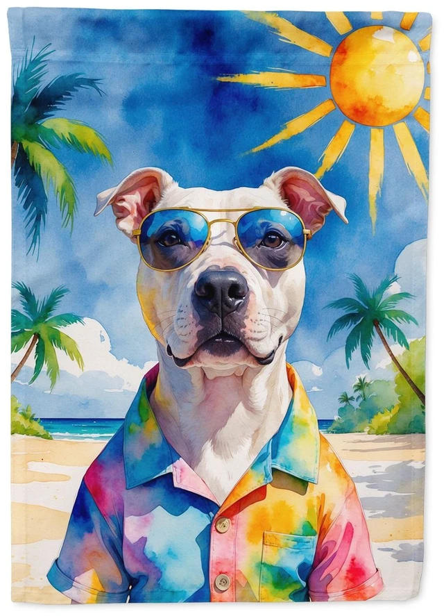 Main image of Pit Bull Terrier Summer Beach Time House Flag Large Porch Sleeve Pole Decorative Outside Yard Banner Artwork Wall Hanging, Polye