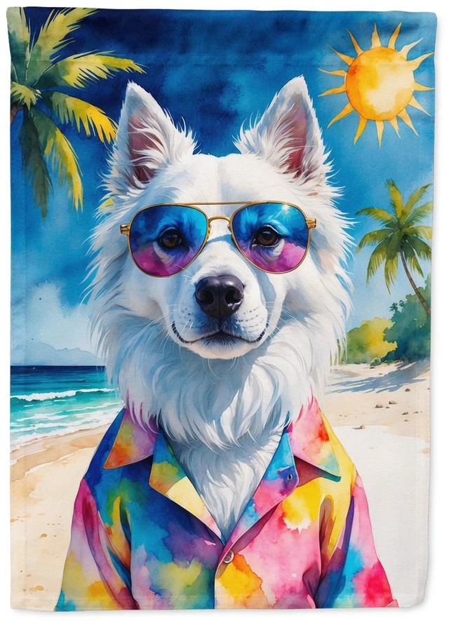 Main image of American Eskimo Summer Beach Time Garden Flag Mailbox Decorative Yard Banner Outside Patio Artwork for Flower Beds, Garden Size,