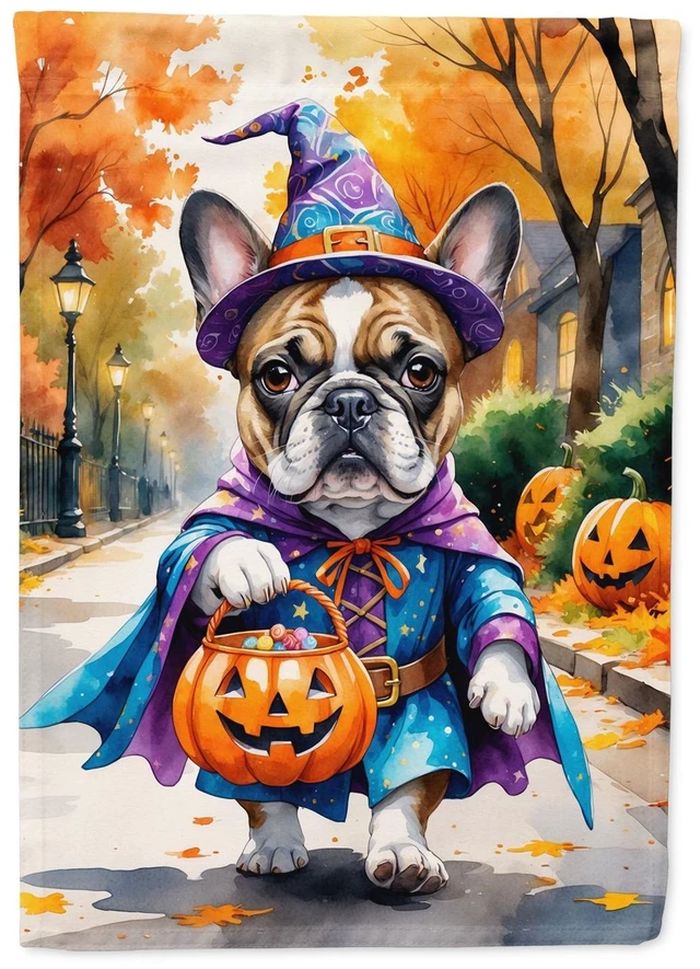 Main image of French Bulldog Halloween Trick or Treat Garden Flag Mailbox Decorative Yard Banner Outside Patio Artwork for Flower Beds, Garden