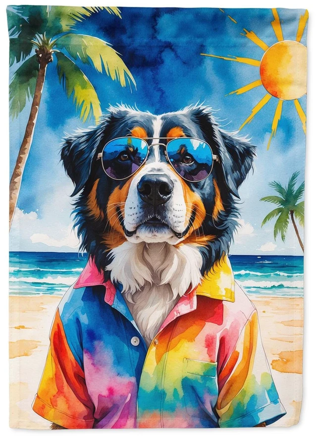 Main image of Bernese Mountain Dog Summer Beach Time House Flag Large Porch Sleeve Pole Decorative Outside Yard Banner Artwork Wall Hanging, P