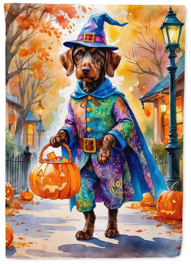 Main image of German Wirehaired Pointer Halloween Trick or Treat Garden Flag Mailbox Decorative Yard Banner Outside Patio Artwork for Flower B