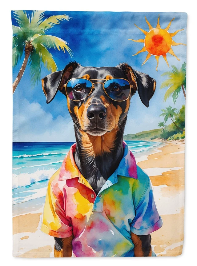 Main image of Doberman Pinscher Summer Beach Time House Flag Large Porch Sleeve Pole Decorative Outside Yard Banner Artwork Wall Hanging, Poly