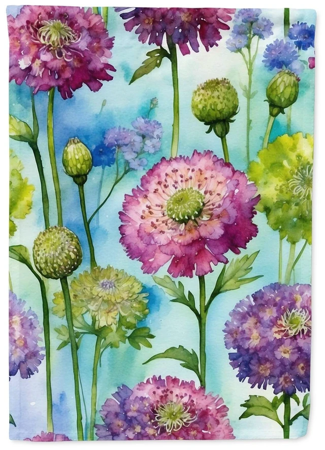 Main image of Scabiosa Flowers House Flag Large Porch Sleeve Pole Decorative Outside Yard Banner Artwork Wall Hanging, Polyester, House Size,