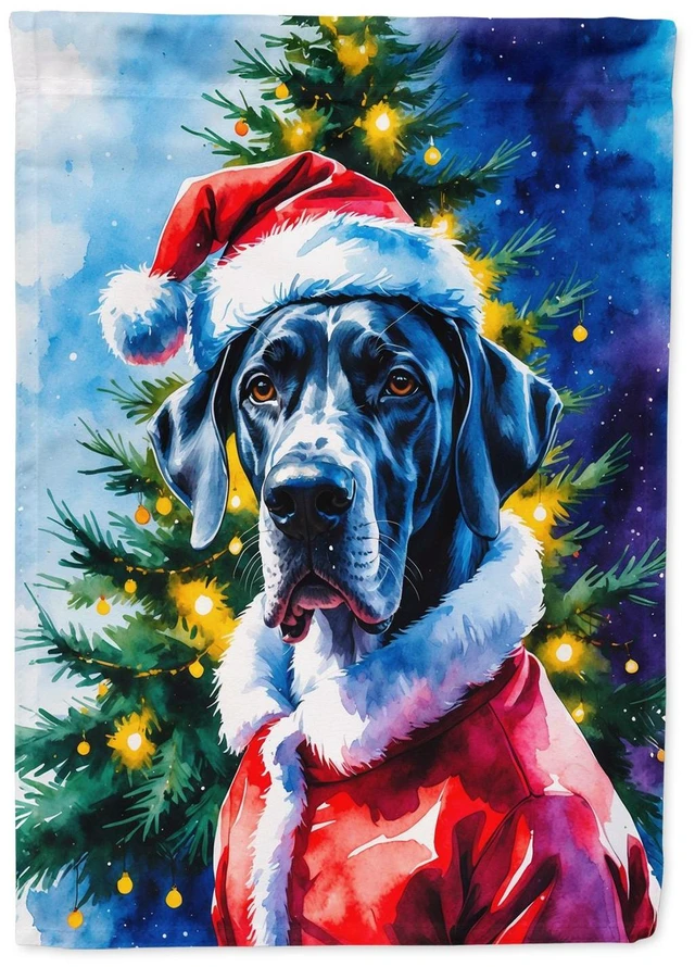 Main image of Great Dane Christmas House Flag Large Porch Sleeve Pole Decorative Outside Yard Banner Artwork Wall Hanging, Polyester, House Si