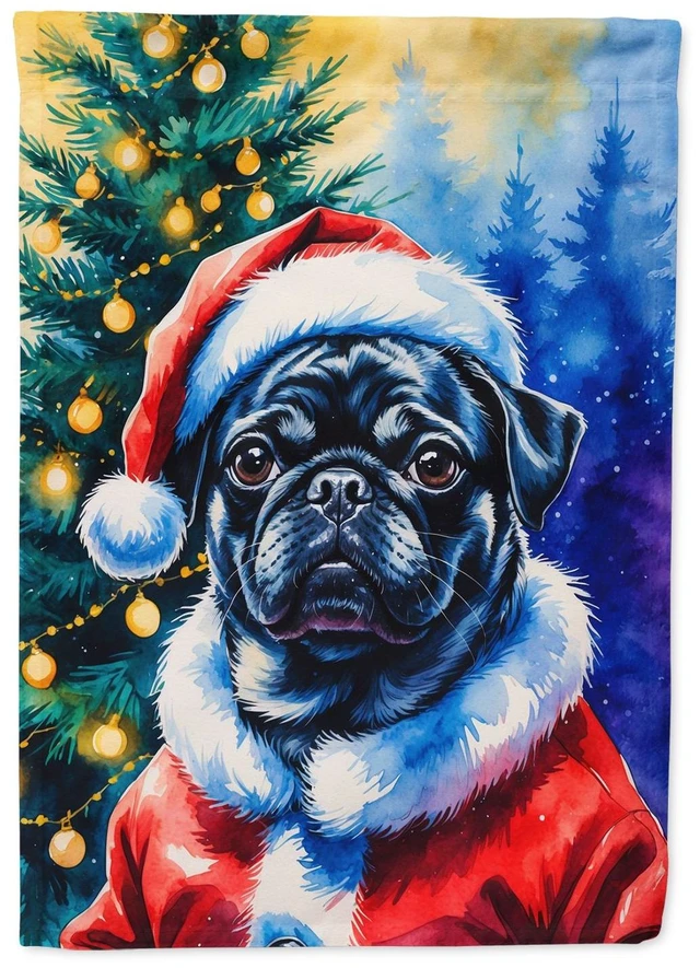 Main image of Black Pug Christmas Garden Flag Mailbox Decorative Yard Banner Outside Patio Artwork for Flower Beds, Garden Size, Multicolor