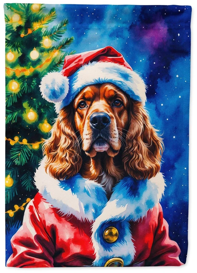 Main image of Cocker Spaniel Christmas House Flag Large Porch Sleeve Pole Decorative Outside Yard Banner Artwork Wall Hanging, Polyester, Hous