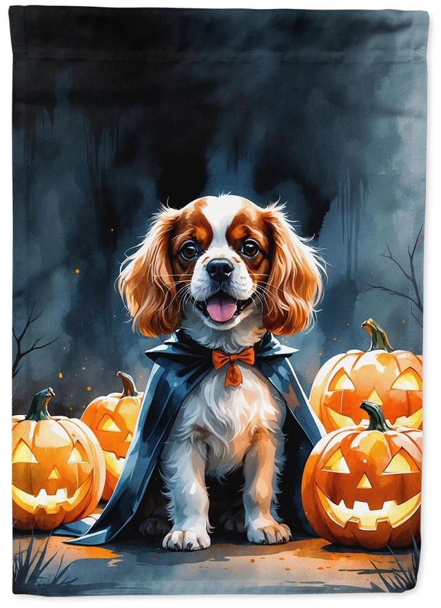 Main image of Cavalier Spaniel Puppy Halloween House Flag Large Porch Sleeve Pole Decorative Outside Yard Banner Artwork Wall Hanging, Polyest