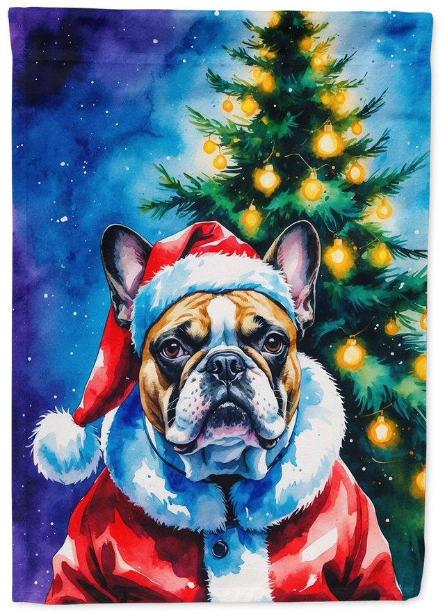 Main image of French Bulldog Christmas House Flag Large Porch Sleeve Pole Decorative Outside Yard Banner Artwork Wall Hanging, Polyester, Hous