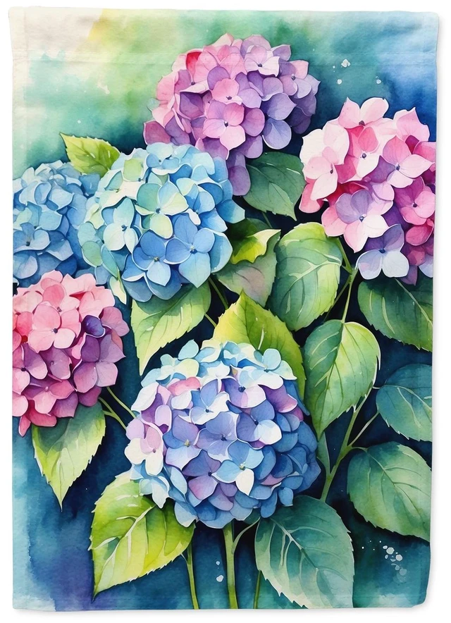 Main image of Hydrangeas House Flag Large Porch Sleeve Pole Decorative Outside Yard Banner Artwork Wall Hanging, Polyester, House Size, Multic