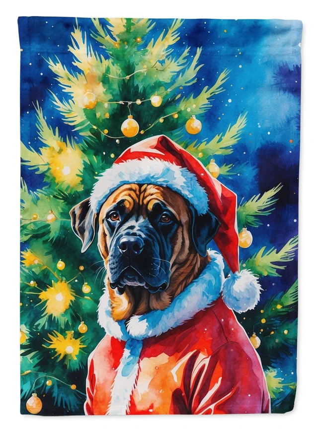 Main image of Mastiff Christmas House Flag Large Porch Sleeve Pole Decorative Outside Yard Banner Artwork Wall Hanging, Polyester, House Size,