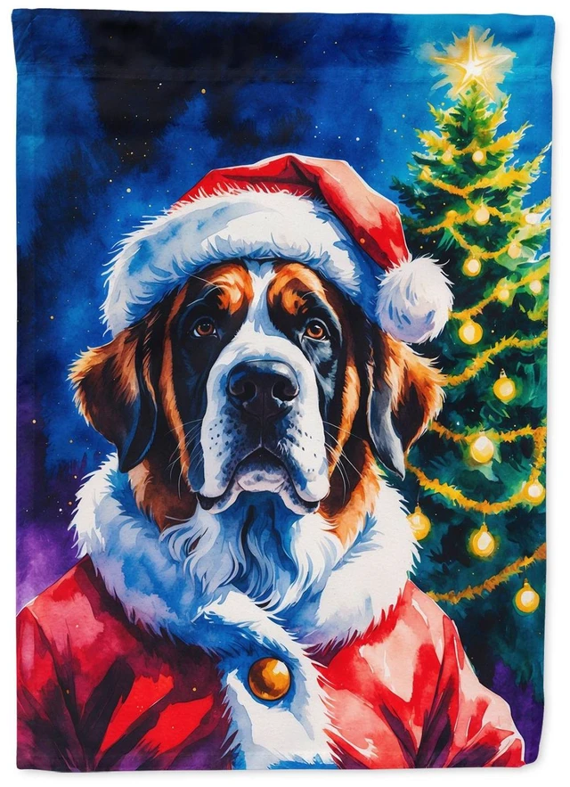 Main image of Saint Bernard Christmas House Flag Large Porch Sleeve Pole Decorative Outside Yard Banner Artwork Wall Hanging, Polyester, House