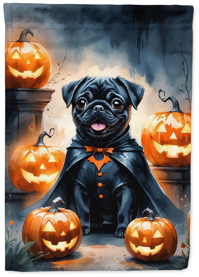 Main image of Black Pug Puppy Halloween Garden Flag Mailbox Decorative Yard Banner Outside Patio Artwork for Flower Beds, Garden Size, Multico