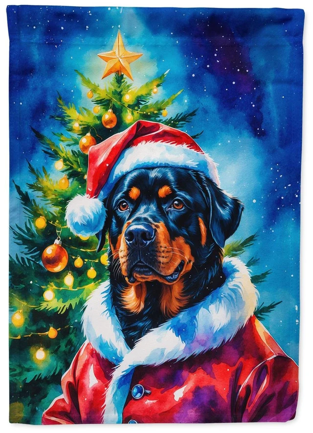 Main image of Rottweiler Christmas House Flag Large Porch Sleeve Pole Decorative Outside Yard Banner Artwork Wall Hanging, Polyester, House Si