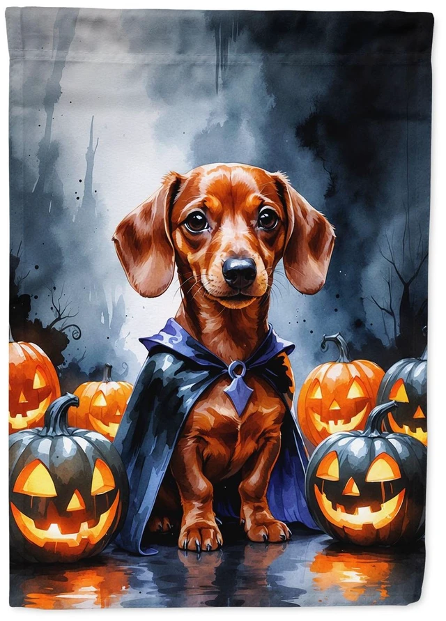 Main image of Red Dachshund Puppy Halloween Garden Flag Mailbox Decorative Yard Banner Outside Patio Artwork for Flower Beds, Garden Size, Mul