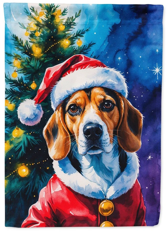 Main image of Beagle Christmas House Flag Large Porch Sleeve Pole Decorative Outside Yard Banner Artwork Wall Hanging, Polyester, House Size,