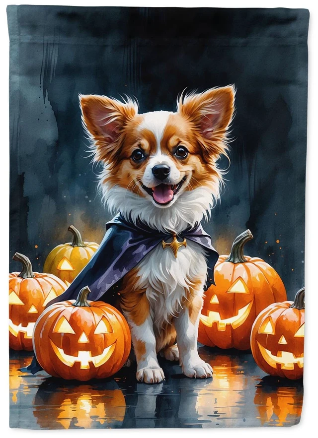 Main image of Papillon Puppy Halloween Garden Flag Mailbox Decorative Yard Banner Outside Patio Artwork for Flower Beds, Garden Size, Multicol