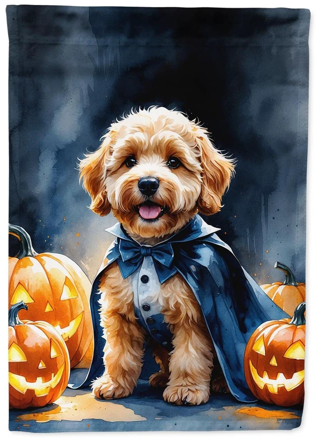 Main image of Goldendoodle Puppy Halloween House Flag Large Porch Sleeve Pole Decorative Outside Yard Banner Artwork Wall Hanging, Polyester,
