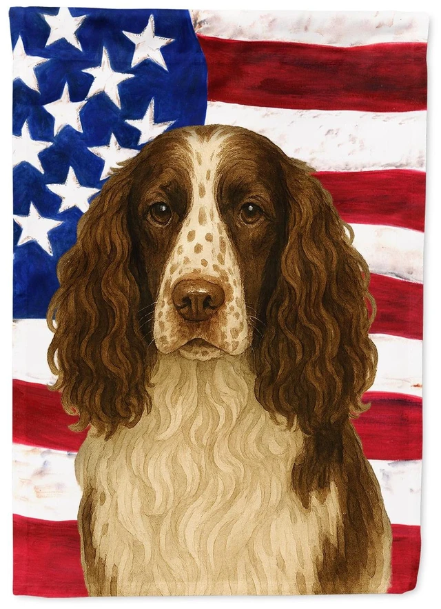 Main image of Liver and White English Springer Spaniel American Flag Garden Flag Mailbox Decorative Yard Banner Outside Patio Artwork for Flow