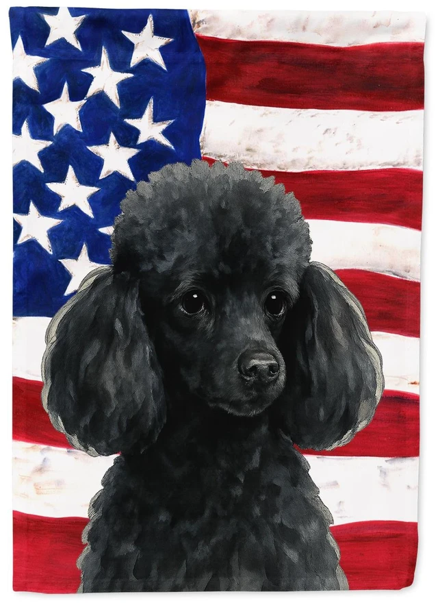 Main image of Black Toy Poodle American Flag Garden Flag Mailbox Decorative Yard Banner Outside Patio Artwork for Flower Beds, Garden Size, Mu
