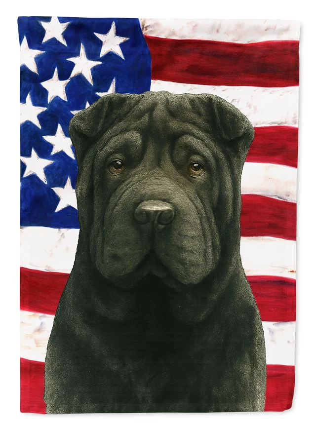 Main image of Black Shar Pei American Flag Garden Flag Mailbox Decorative Yard Banner Outside Patio Artwork for Flower Beds, Garden Size, Mult