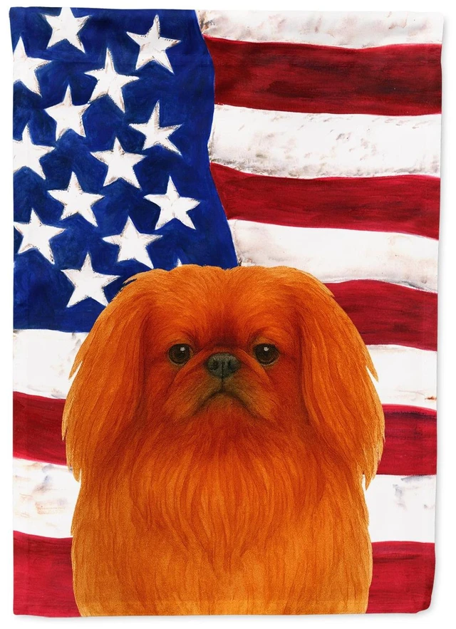 Main image of Red Pekingese American Flag Garden Flag Mailbox Decorative Yard Banner Outside Patio Artwork for Flower Beds, Garden Size, Multi