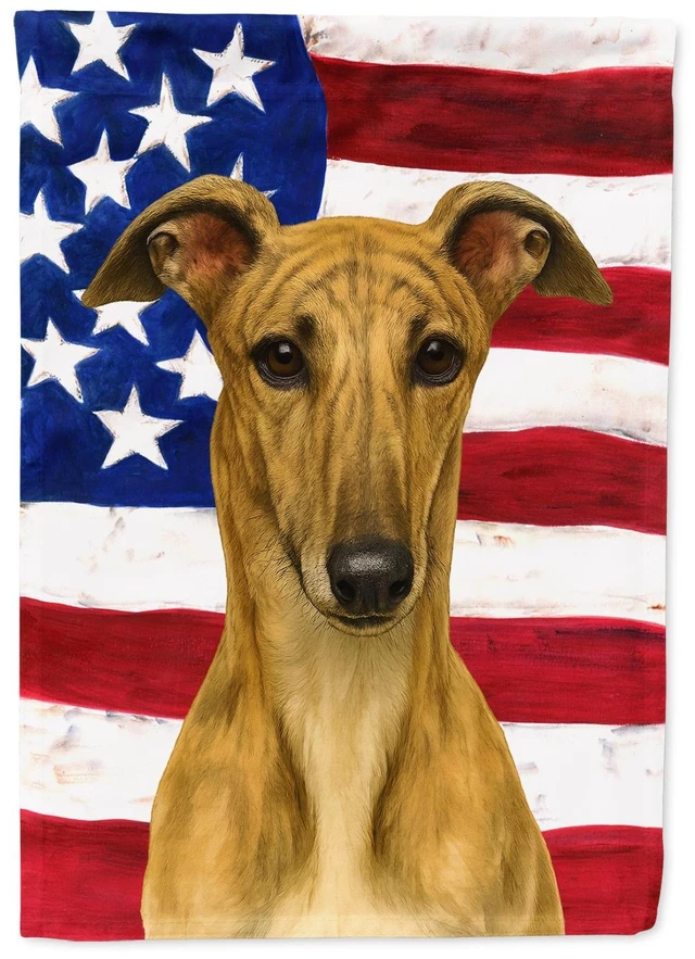 Main image of Fawn Brindle Greyhound American Flag Garden Flag Mailbox Decorative Yard Banner Outside Patio Artwork for Flower Beds, Garden Si
