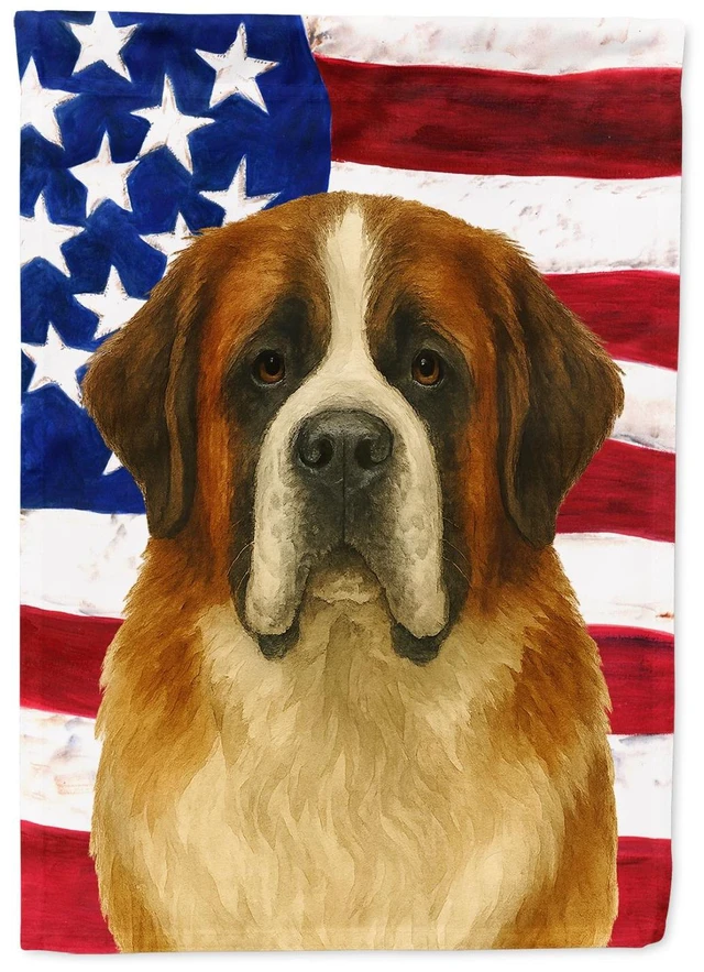 Main image of Brown and White Saint Bernard American Flag Garden Flag Mailbox Decorative Yard Banner Outside Patio Artwork for Flower Beds, Ga