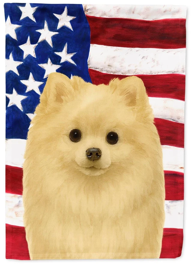 Main image of Cream Pomeranian American Flag Garden Flag Mailbox Decorative Yard Banner Outside Patio Artwork for Flower Beds, Garden Size, Mu
