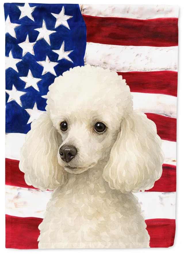 Main image of White Toy Poodle American Flag Garden Flag Mailbox Decorative Yard Banner Outside Patio Artwork for Flower Beds, Garden Size, Mu