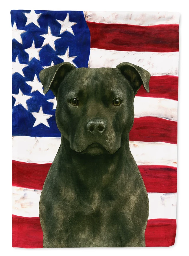 Main image of Black American Staffordshire Terrier American Flag Garden Flag Mailbox Decorative Yard Banner Outside Patio Artwork for Flower B
