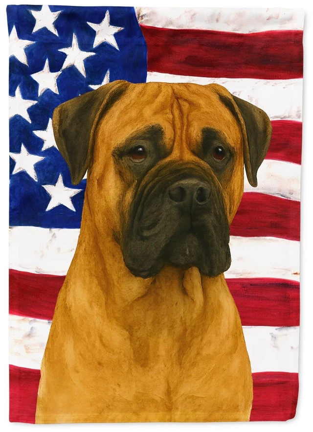 Main image of Fawn Bullmastiff American Flag House Flag Large Porch Sleeve Pole Decorative Outside Yard Banner Artwork Wall Hanging, Polyester