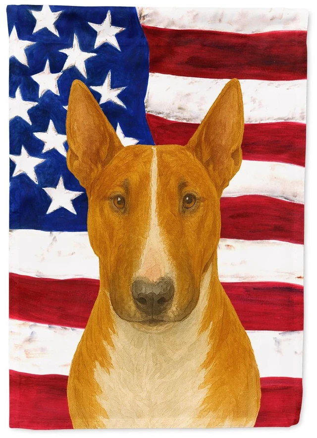 Main image of Red and White Bull Terrier American Flag House Flag Large Porch Sleeve Pole Decorative Outside Yard Banner Artwork Wall Hanging,