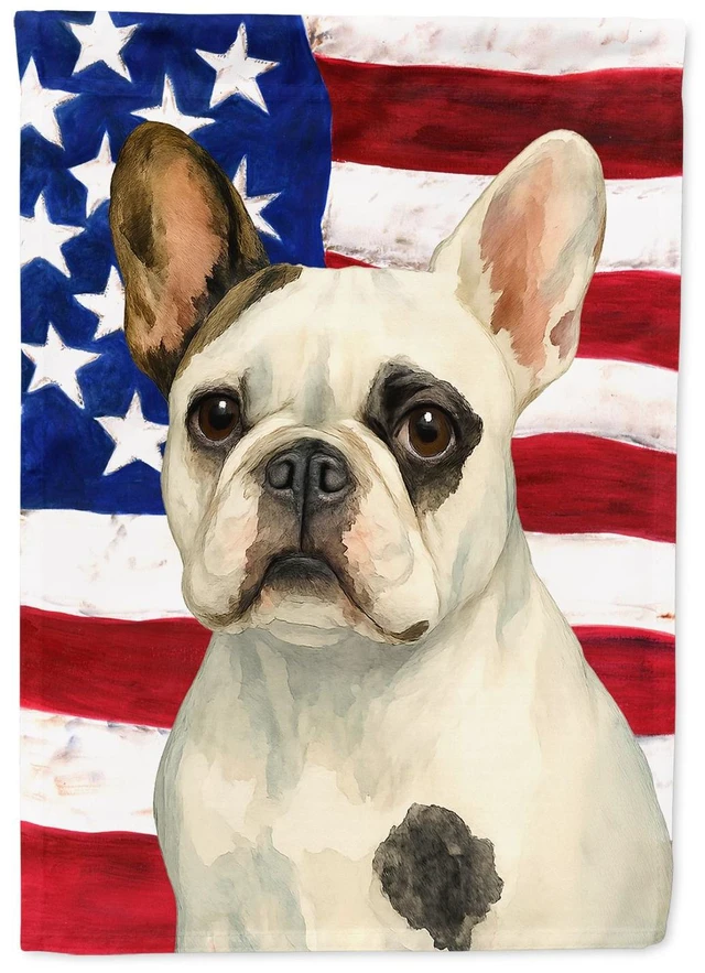 Main image of Pied French Bulldog American Flag Garden Flag Mailbox Decorative Yard Banner Outside Patio Artwork for Flower Beds, Garden Size,