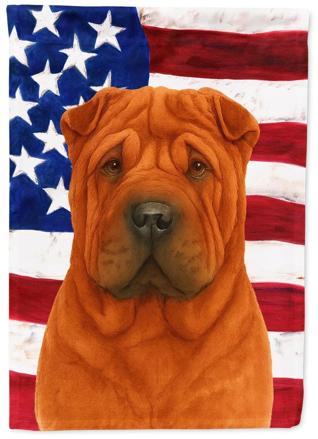 Main image of Red Shar Pei American Flag Garden Flag Mailbox Decorative Yard Banner Outside Patio Artwork for Flower Beds, Garden Size, Multic