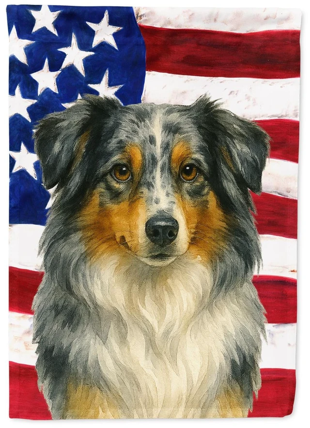 Main image of Blue Merle American Shepherd American Flag Garden Flag Mailbox Decorative Yard Banner Outside Patio Artwork for Flower Beds, Gar