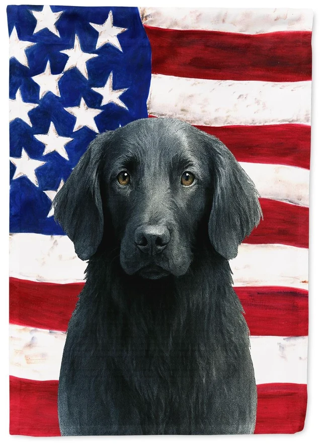 Main image of Black FlatCoated Retriever American Flag Garden Flag Mailbox Decorative Yard Banner Outside Patio Artwork for Flower Beds, Gard