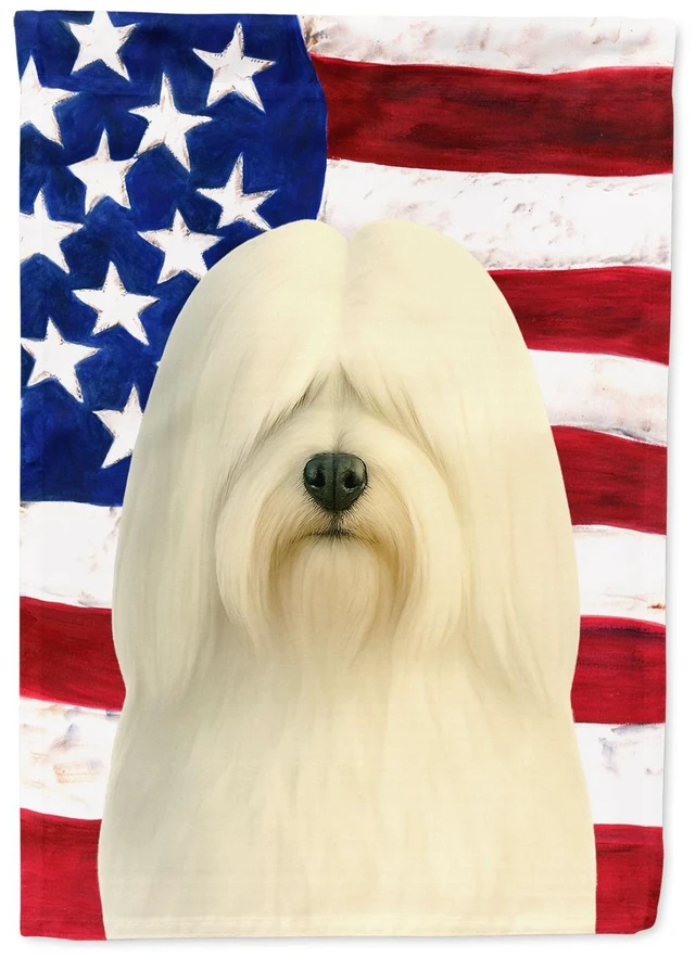 Main image of White Lhasa Apso American Flag Garden Flag Mailbox Decorative Yard Banner Outside Patio Artwork for Flower Beds, Garden Size, Mu