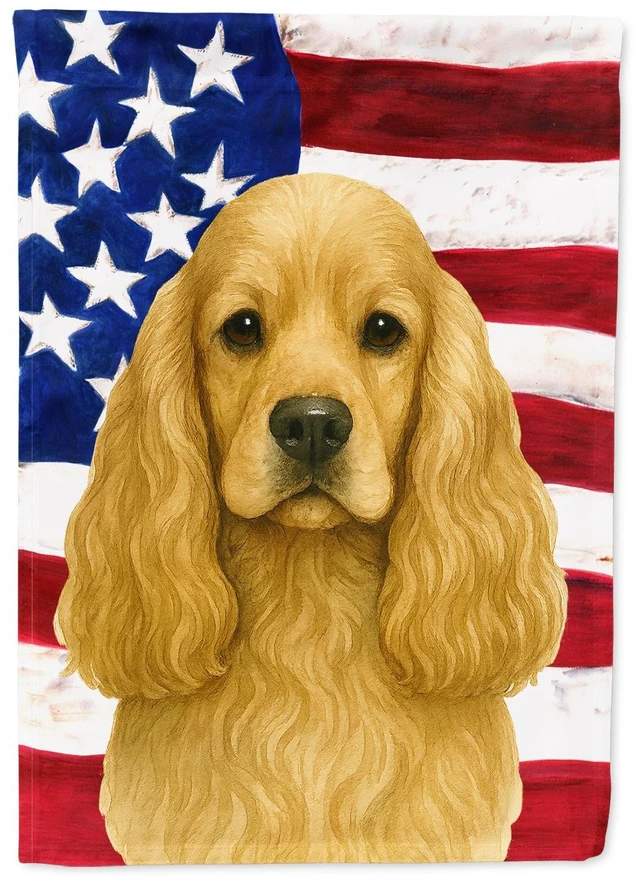 Main image of Buff Cocker Spaniel American Flag House Flag Large Porch Sleeve Pole Decorative Outside Yard Banner Artwork Wall Hanging, Polyes
